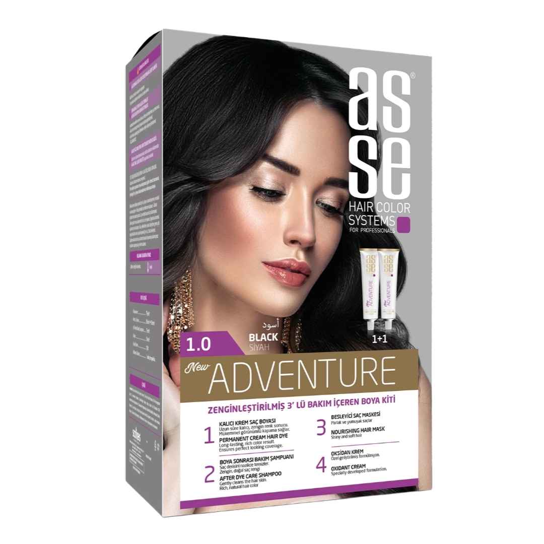 مشخصات، خرید و قیمت رنگ موی مشکی آسه شماره 1.0 حاوی دو تیوپ حجم 50 میل ⭐️ ویان مارکت