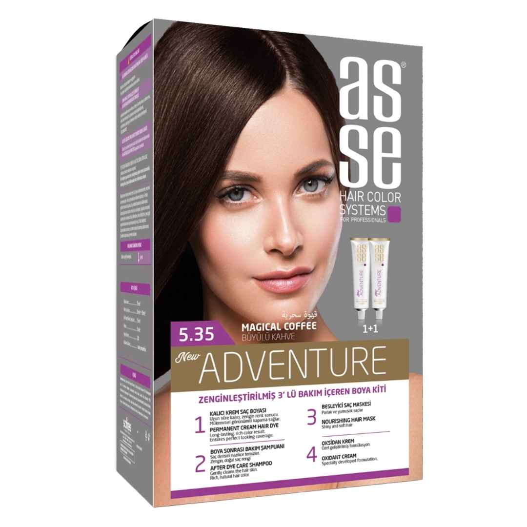 مشخصات، خرید و قیمت رنگ مو بدون آمونیاک آسه asse قهوه جادویی شماره 5.35 دو تیوپ حجم 50 میل ⭐️ ویان مارکت